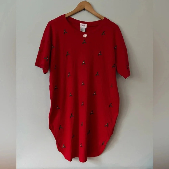 Vintage Talbots Intimates Holly Holiday Christmas Night  Shirt Dress | Medium - Picture 1 of 5